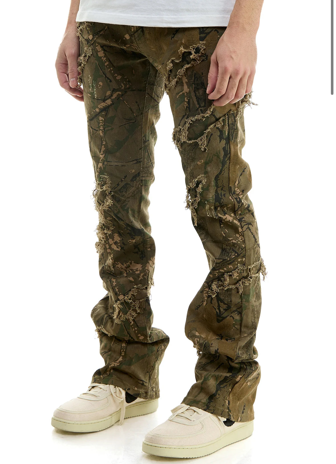 KDNK Skinny Flare Distressed Camo