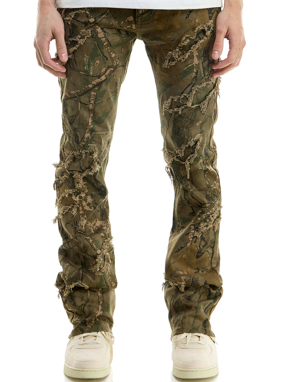 KDNK Skinny Flare Distressed Camo